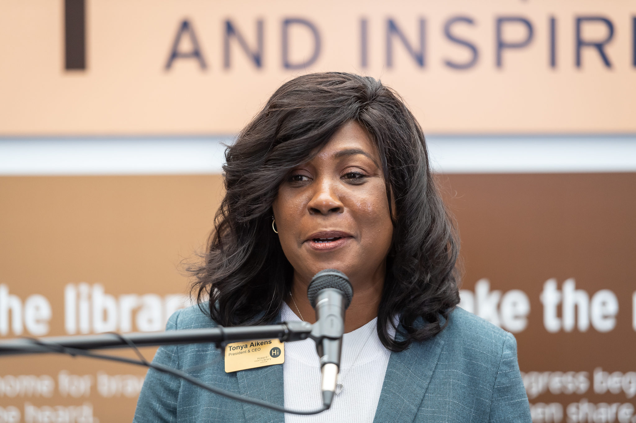 Howard County Library System CEO and president, Tonya Akins speaking at the Equity Report Launch, hosted by Brave Voices Brave choices.