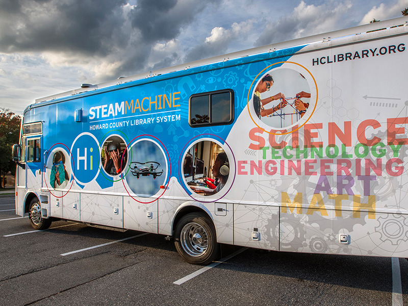 side view of the STEAM machine, a mobile classroom that provides academic and social enrichment through science, technology, engineering, arts, and mathematics based activities.