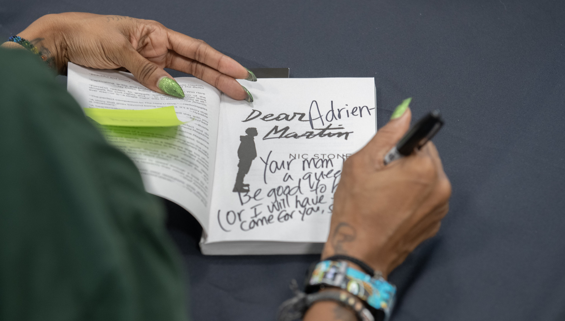 Detail of personalized book signing.