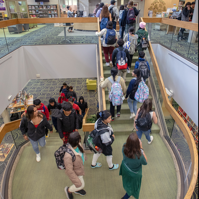 Students taking a library tour.