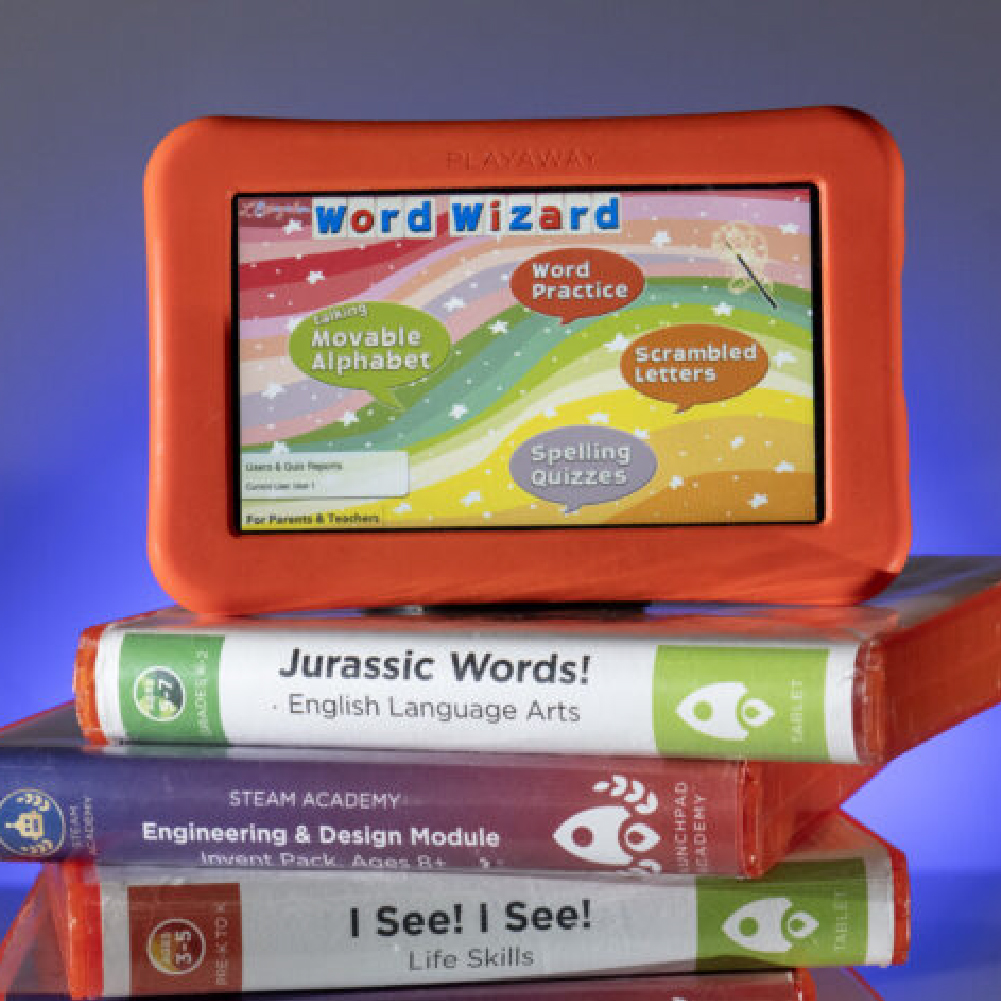 a stack of learning tablets for fun learning.